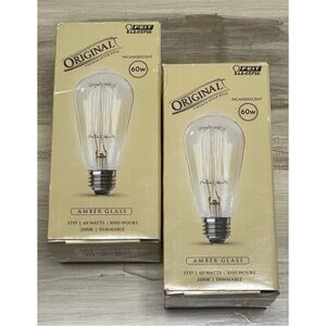 NIB Feit Electric Set of 2 Amber Glass Vintage Style Bulbs 60W Incandescent